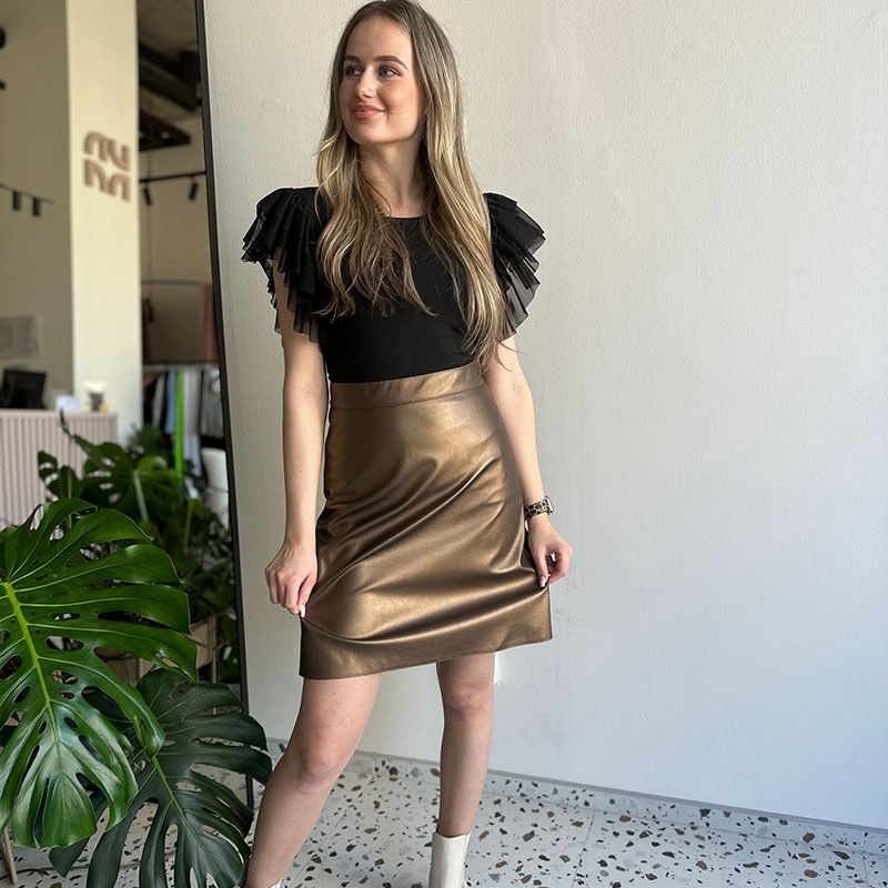 Bronzová sukně z ekokůže